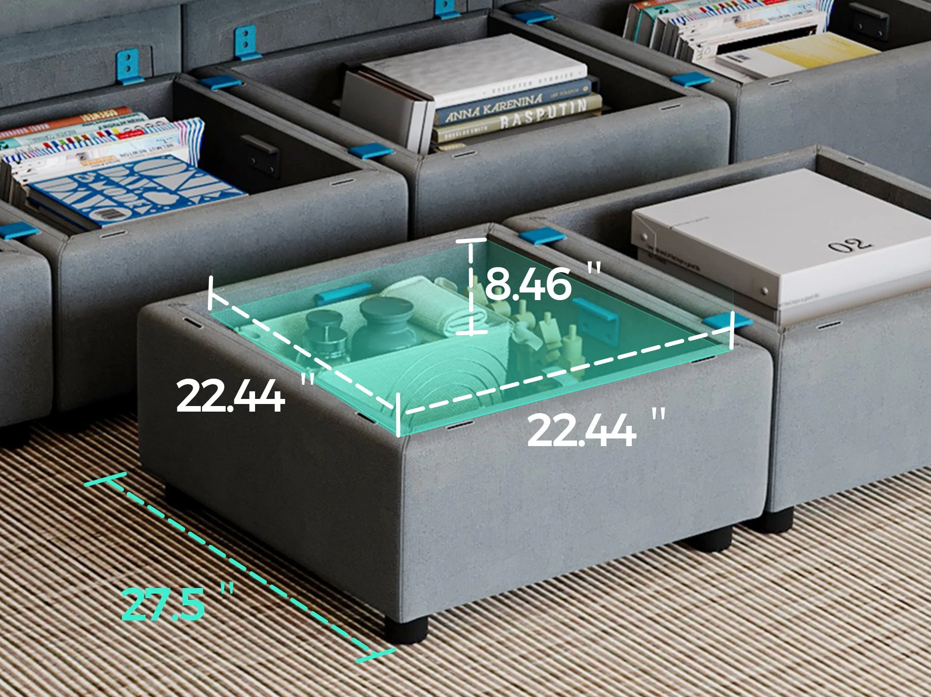 RUBIK III 3 Seats with 3 Ottomans & Console - Image 12