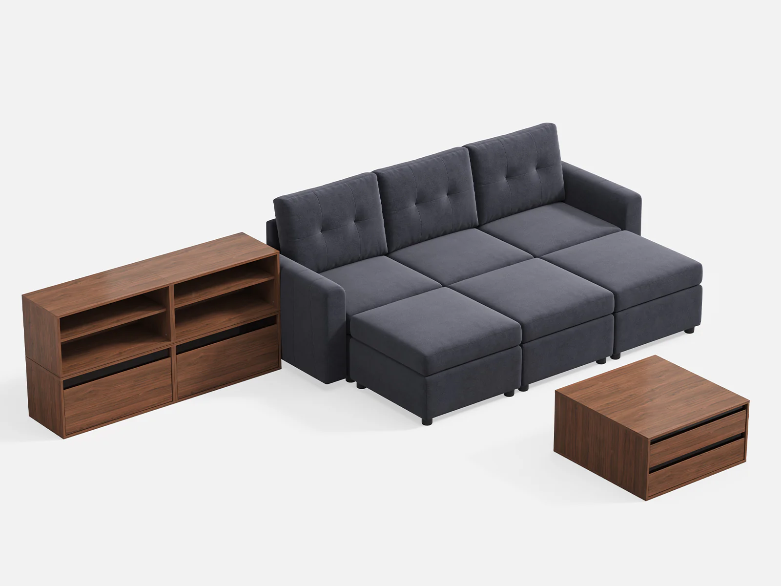 RUBIK III 3 Seats with 3 Ottomans & CABIK I Modular Storage Cabinet - Image 2