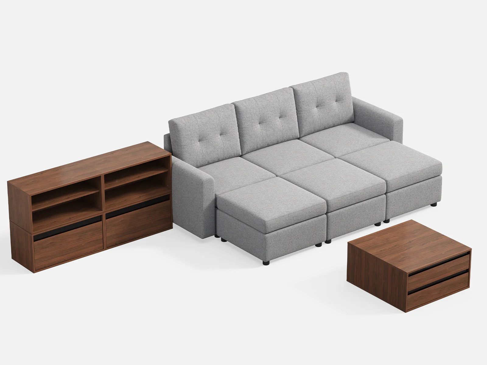 RUBIK III 3 Seats with 3 Ottomans & CABIK I Modular Storage Cabinet - Image 3