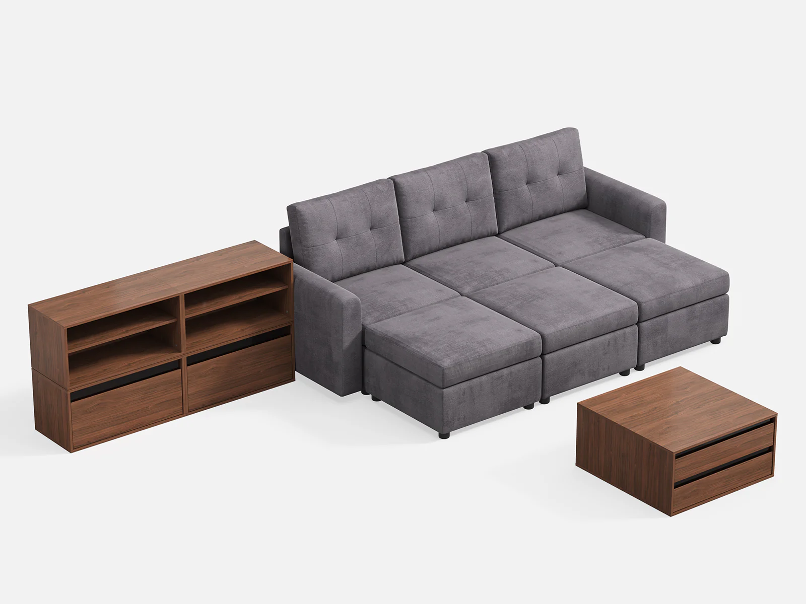 RUBIK III 3 Seats with 3 Ottomans & CABIK I Modular Storage Cabinet - Image 4