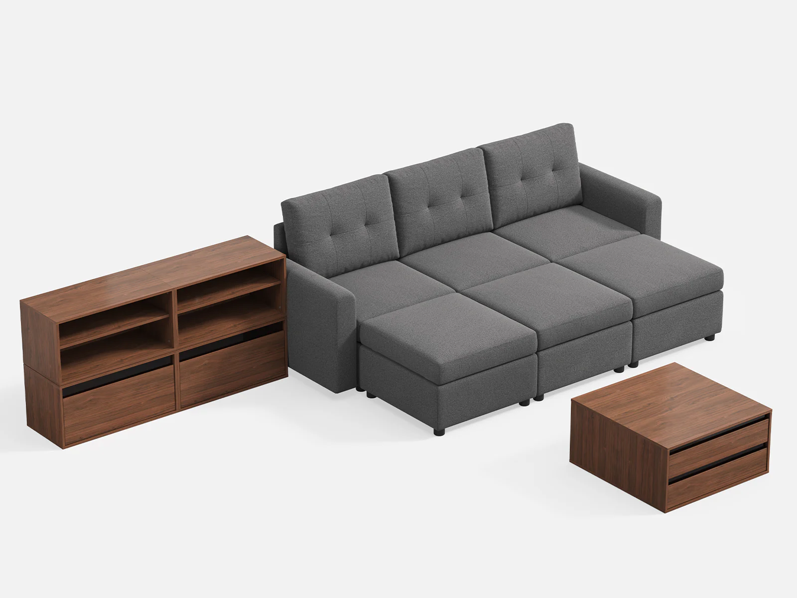 RUBIK III 3 Seats with 3 Ottomans & CABIK I Modular Storage Cabinet - Image 5