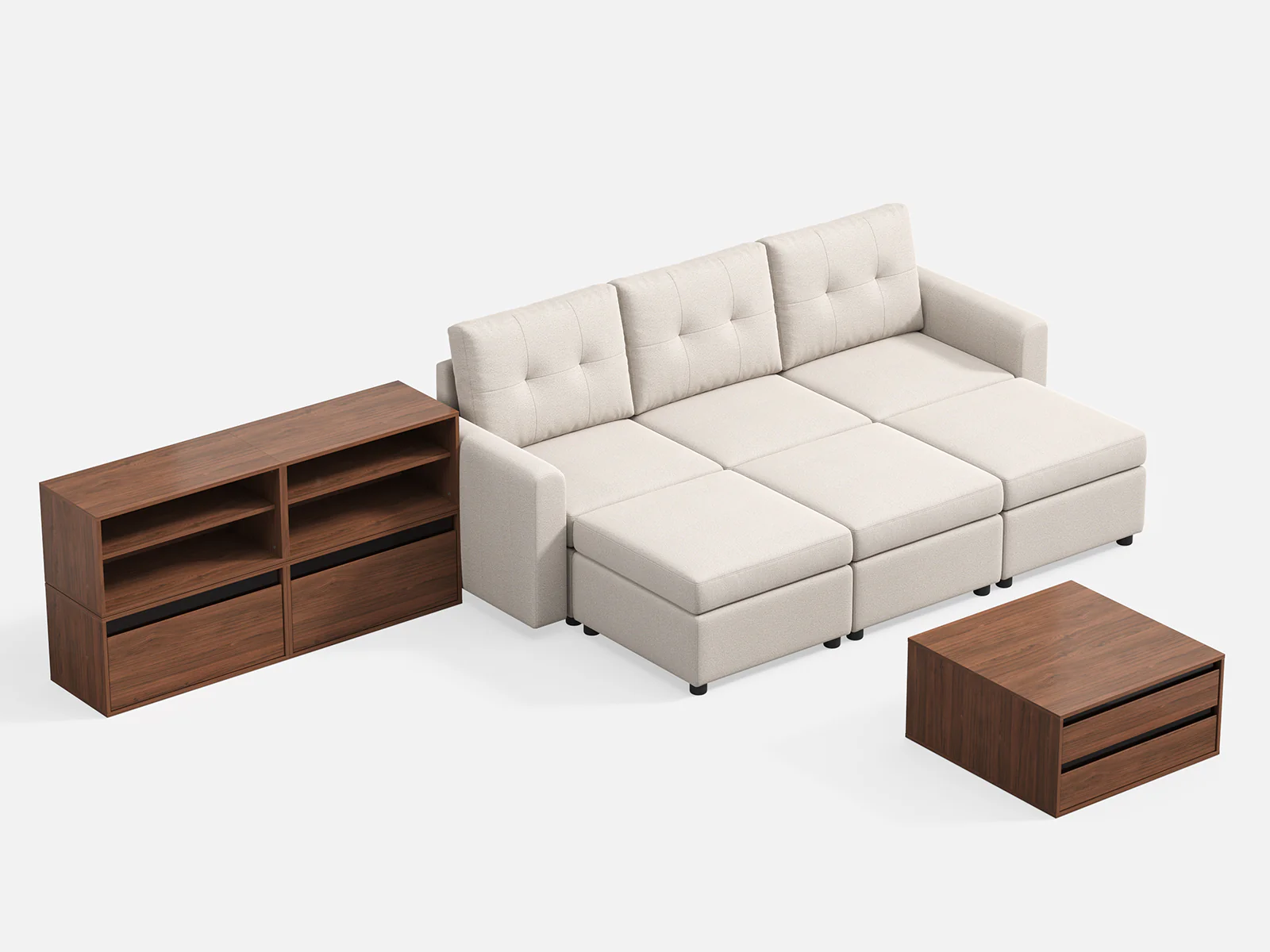 RUBIK III 3 Seats with 3 Ottomans & CABIK I Modular Storage Cabinet - Image 6