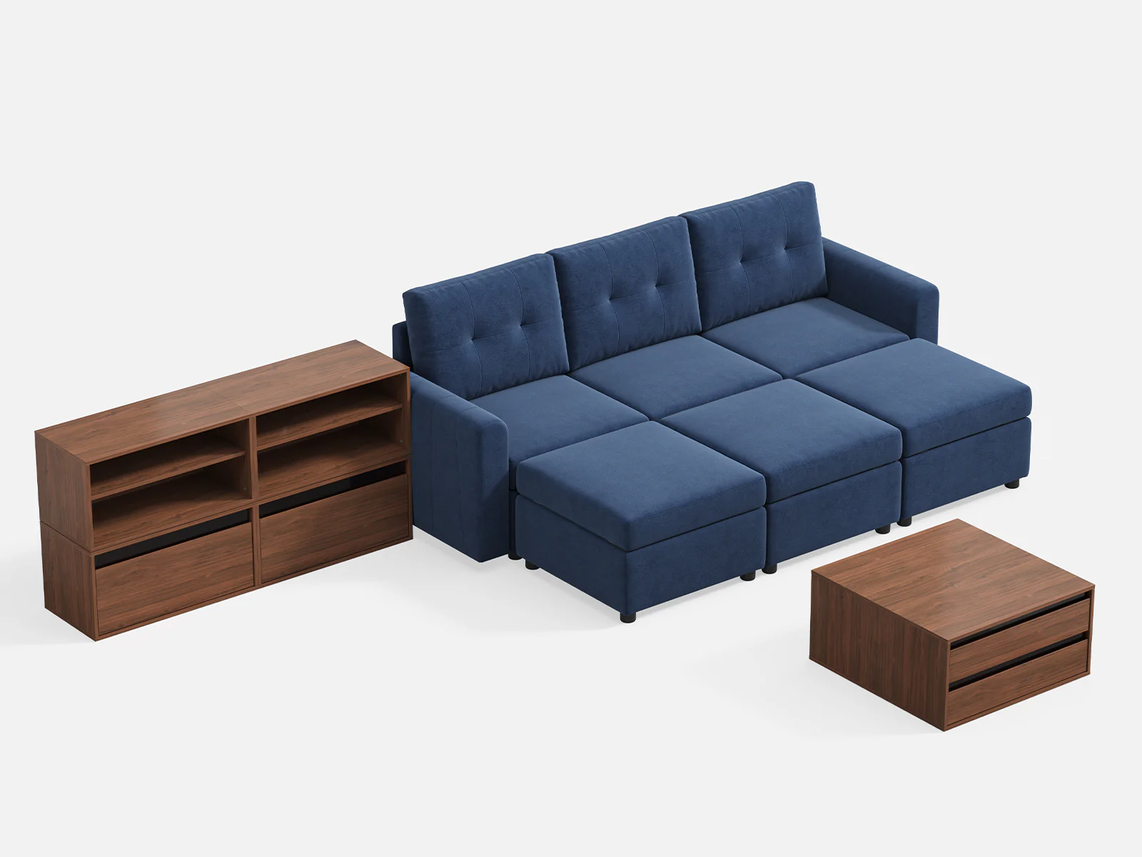 RUBIK III 3 Seats with 3 Ottomans & CABIK I Modular Storage Cabinet - Image 7