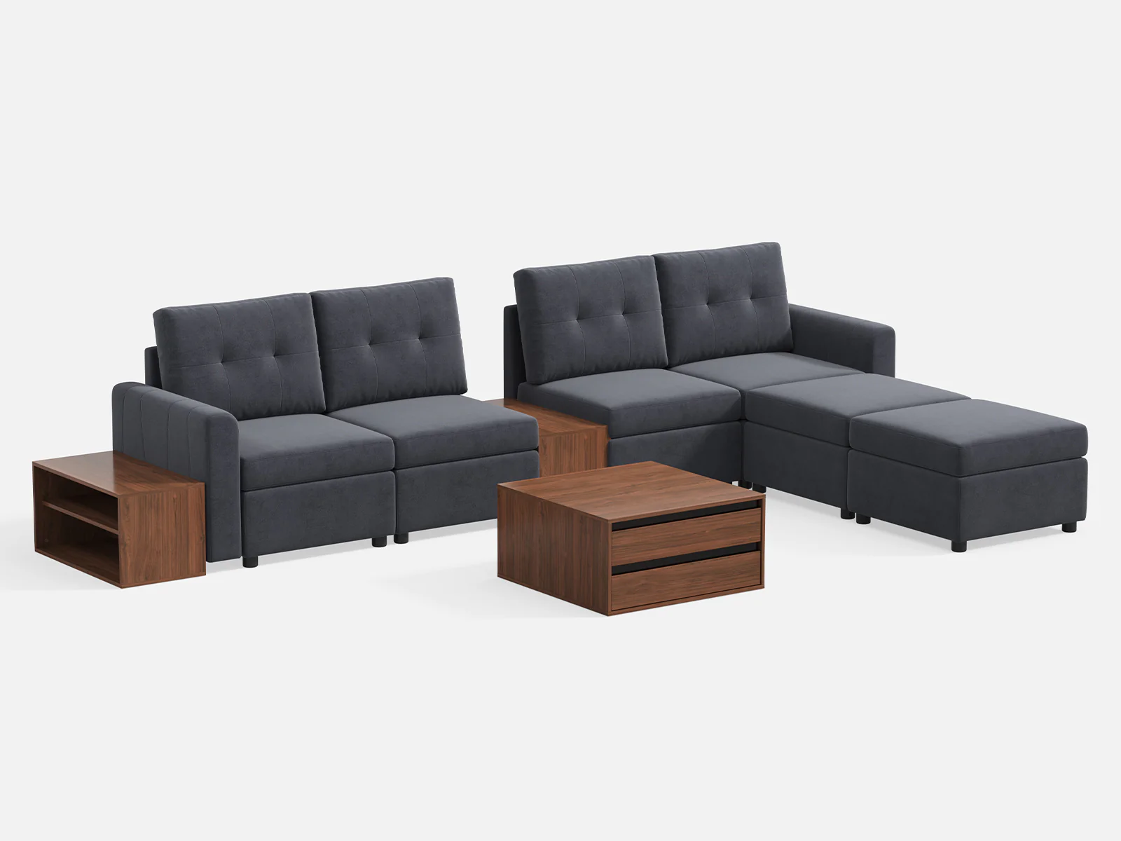 RUBIK III 4 Seats with 2 Ottomans & CABIK I Modular Storage Cabinet - Image 2
