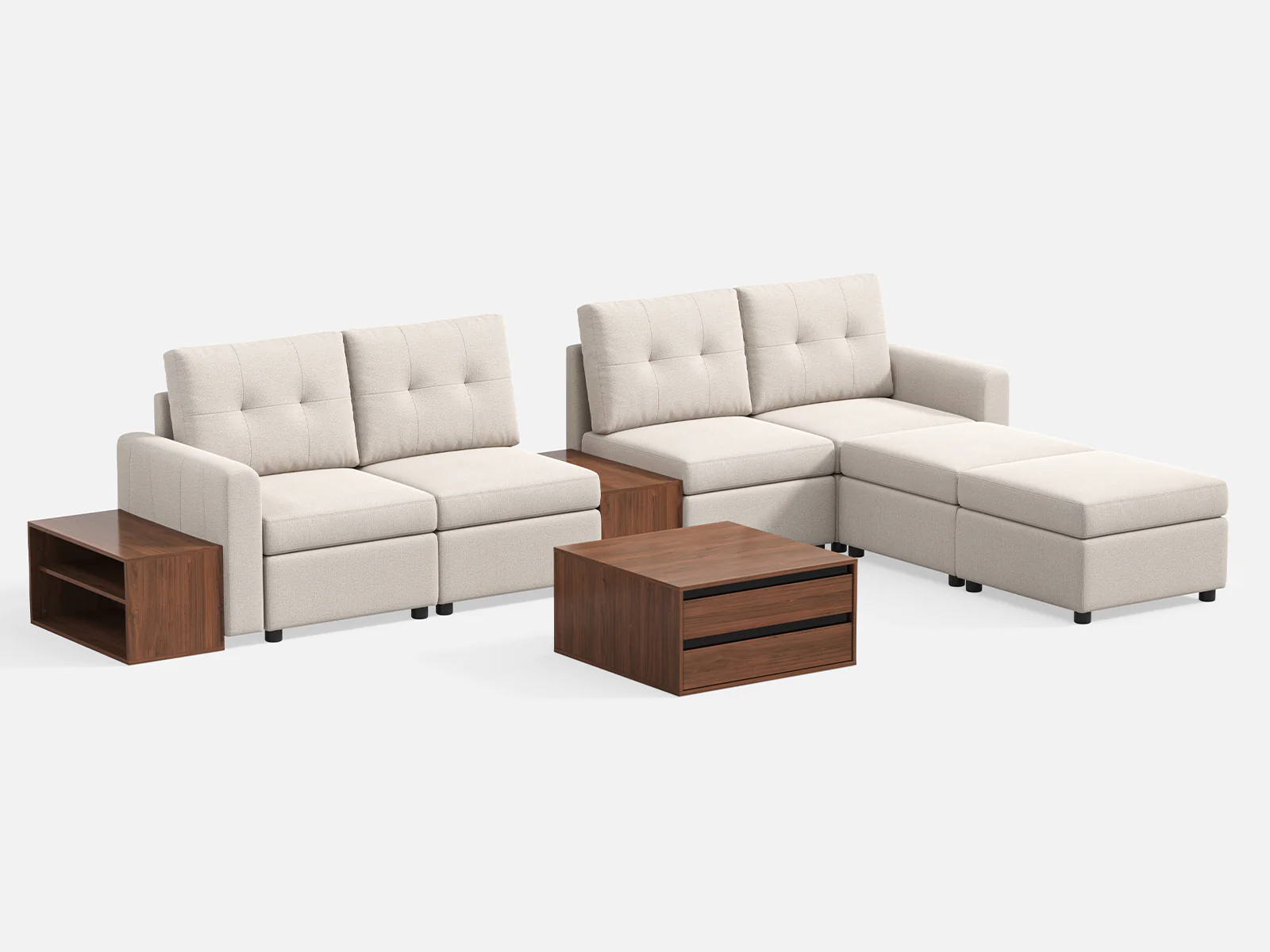 RUBIK III 4 Seats with 2 Ottomans & CABIK I Modular Storage Cabinet - Image 5