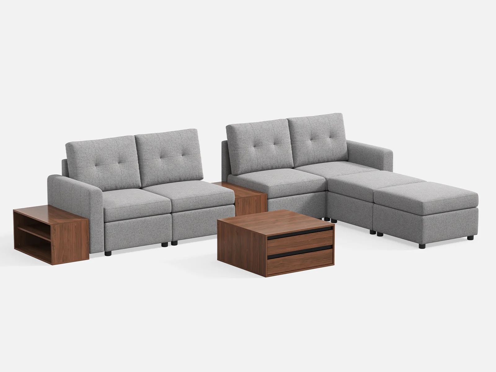RUBIK III 4 Seats with 2 Ottomans & CABIK I Modular Storage Cabinet - Image 6