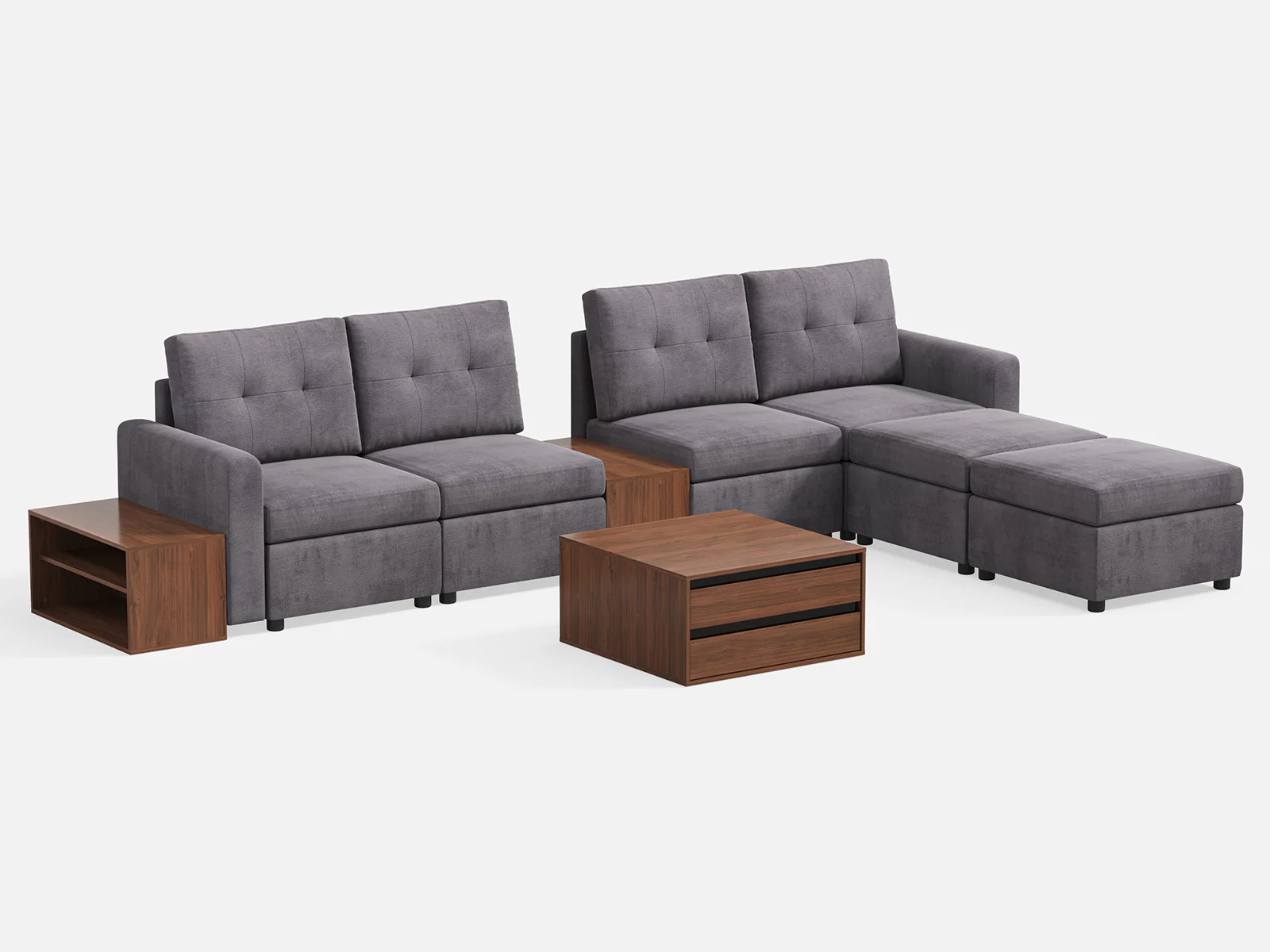 RUBIK III 4 Seats with 2 Ottomans & CABIK I Modular Storage Cabinet - Image 7