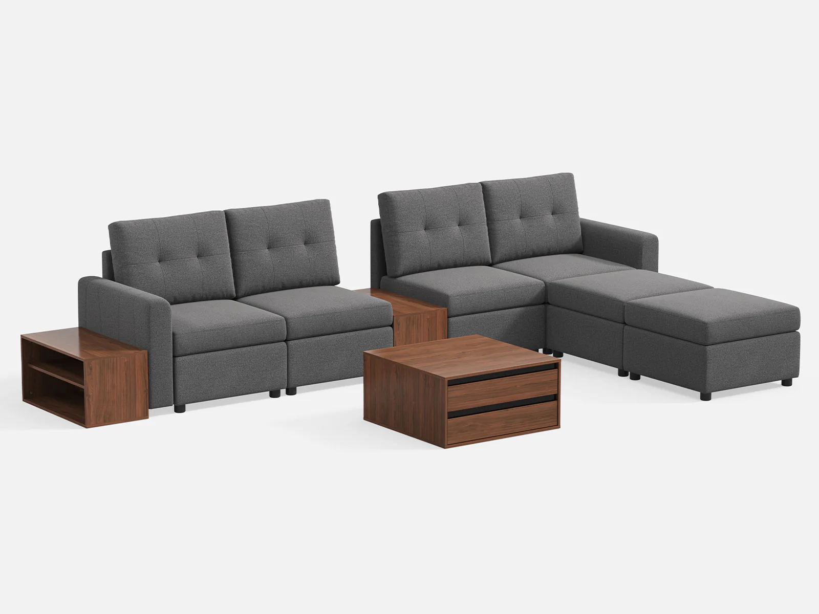 RUBIK III 4 Seats with 2 Ottomans & CABIK I Modular Storage Cabinet - Image 8