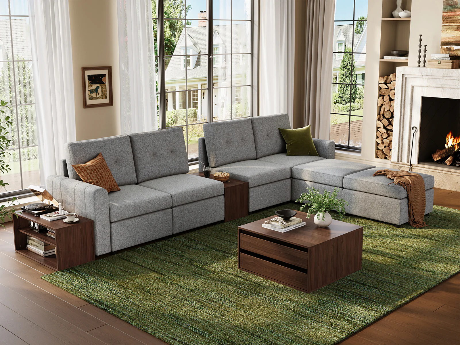 RUBIK III 4 Seats with 2 Ottomans & CABIK I Modular Storage Cabinet - Image 9