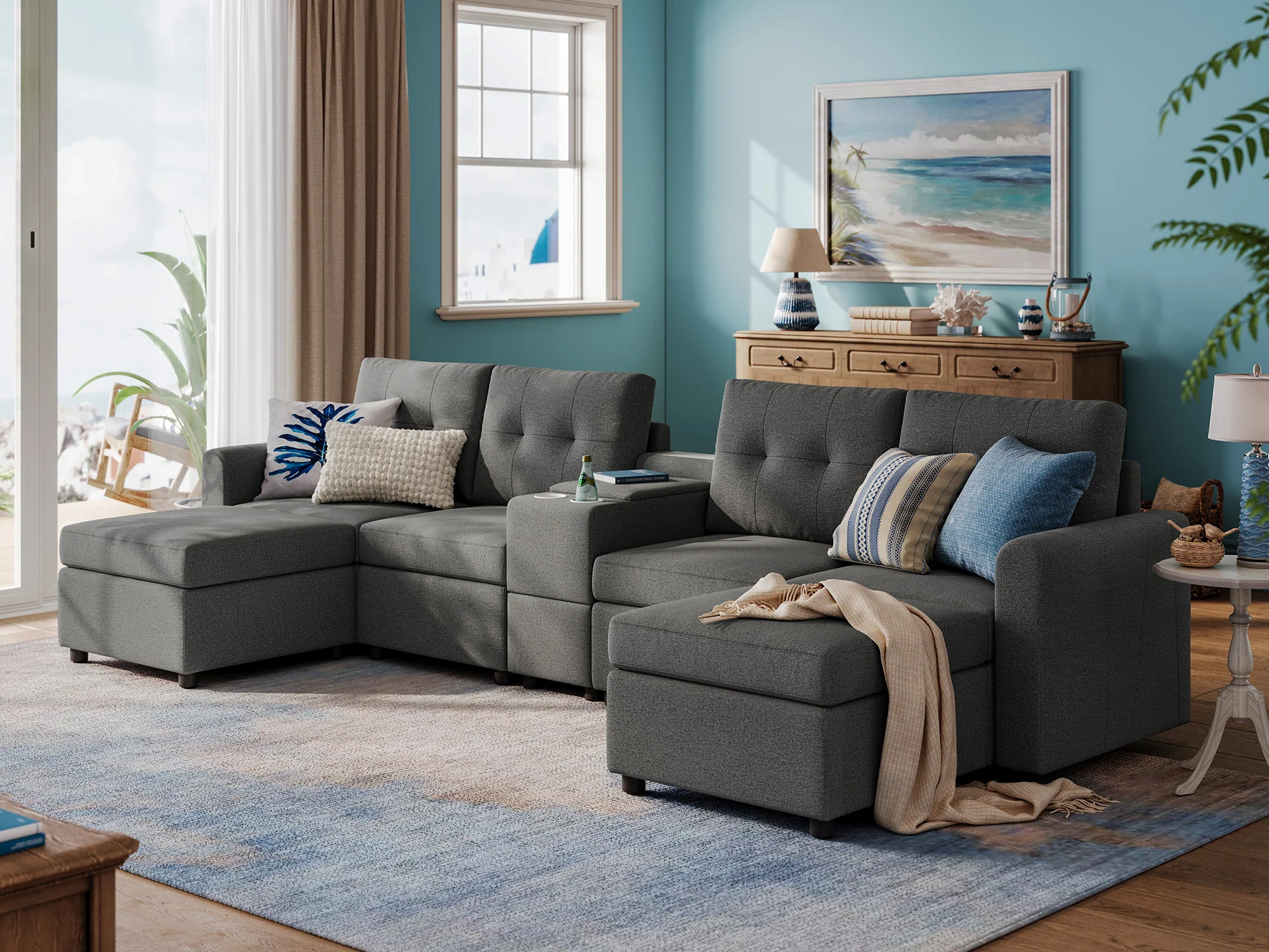 RUBIK III 4 Seats with 2 Ottomans & Console - Image 9