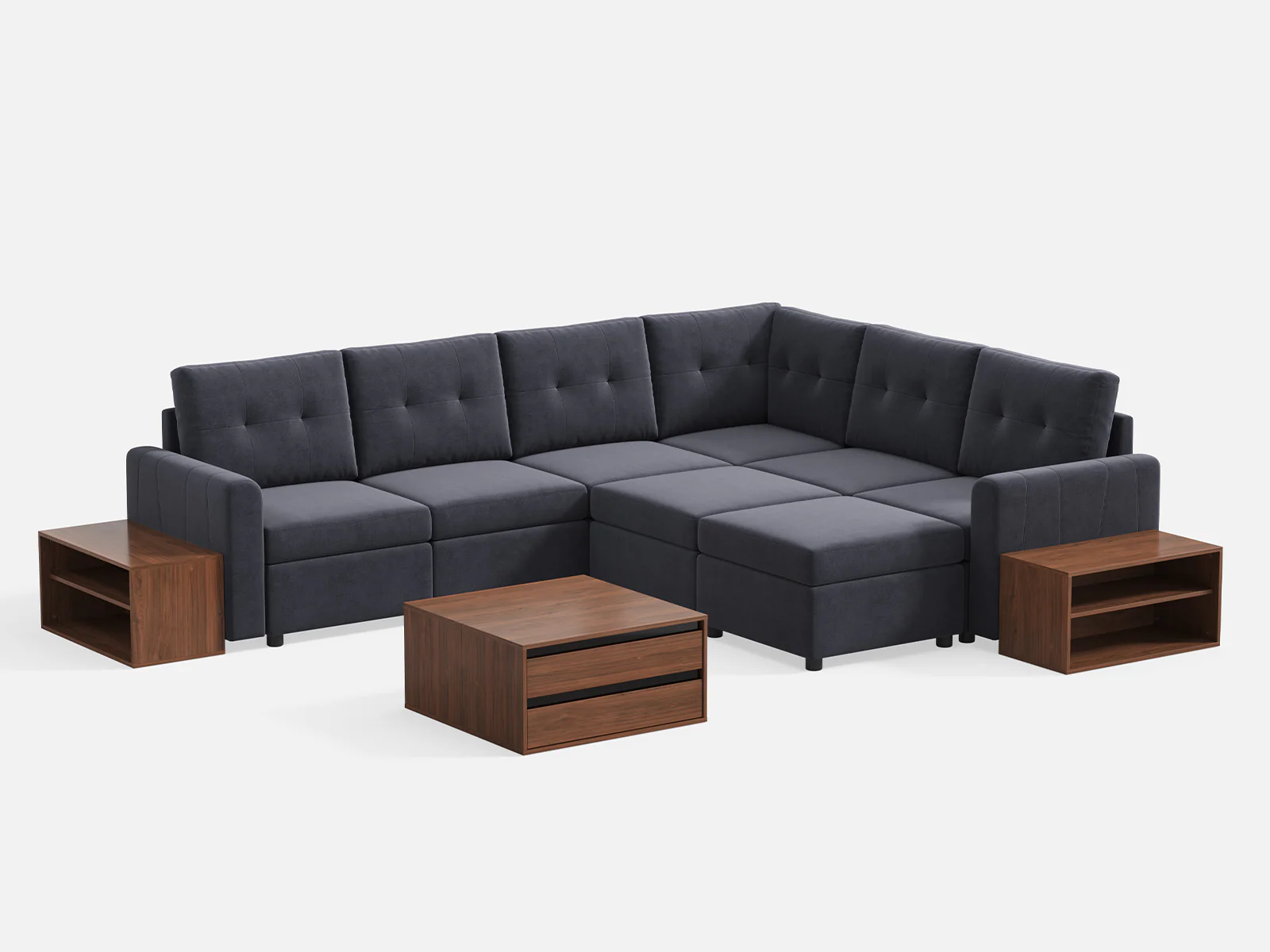 RUBIK III 5 Seats with Corner & 2 Ottomans & CABIK I Modular Storage Cabinet - Image 2