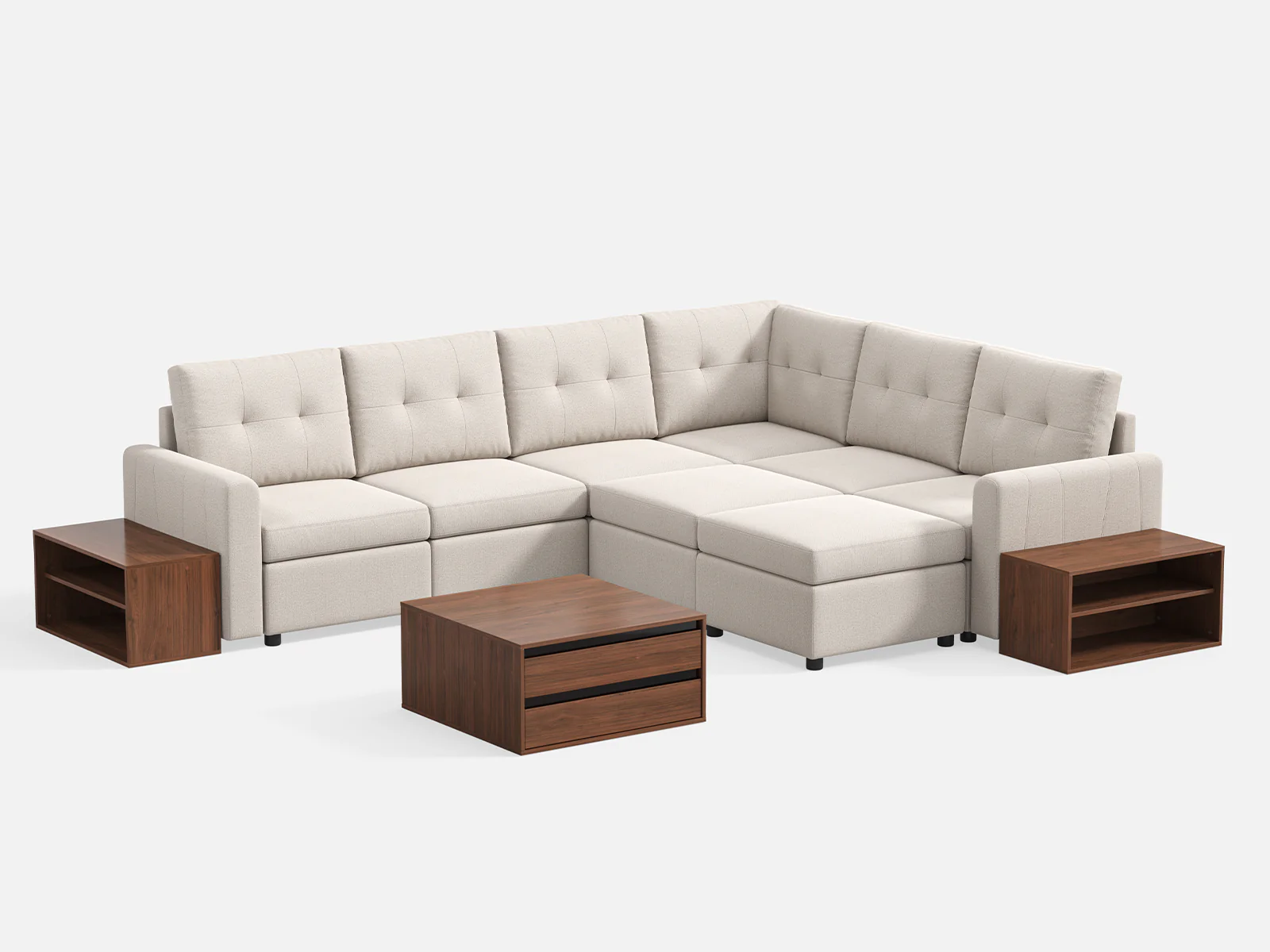 RUBIK III 5 Seats with Corner & 2 Ottomans & CABIK I Modular Storage Cabinet - Image 4