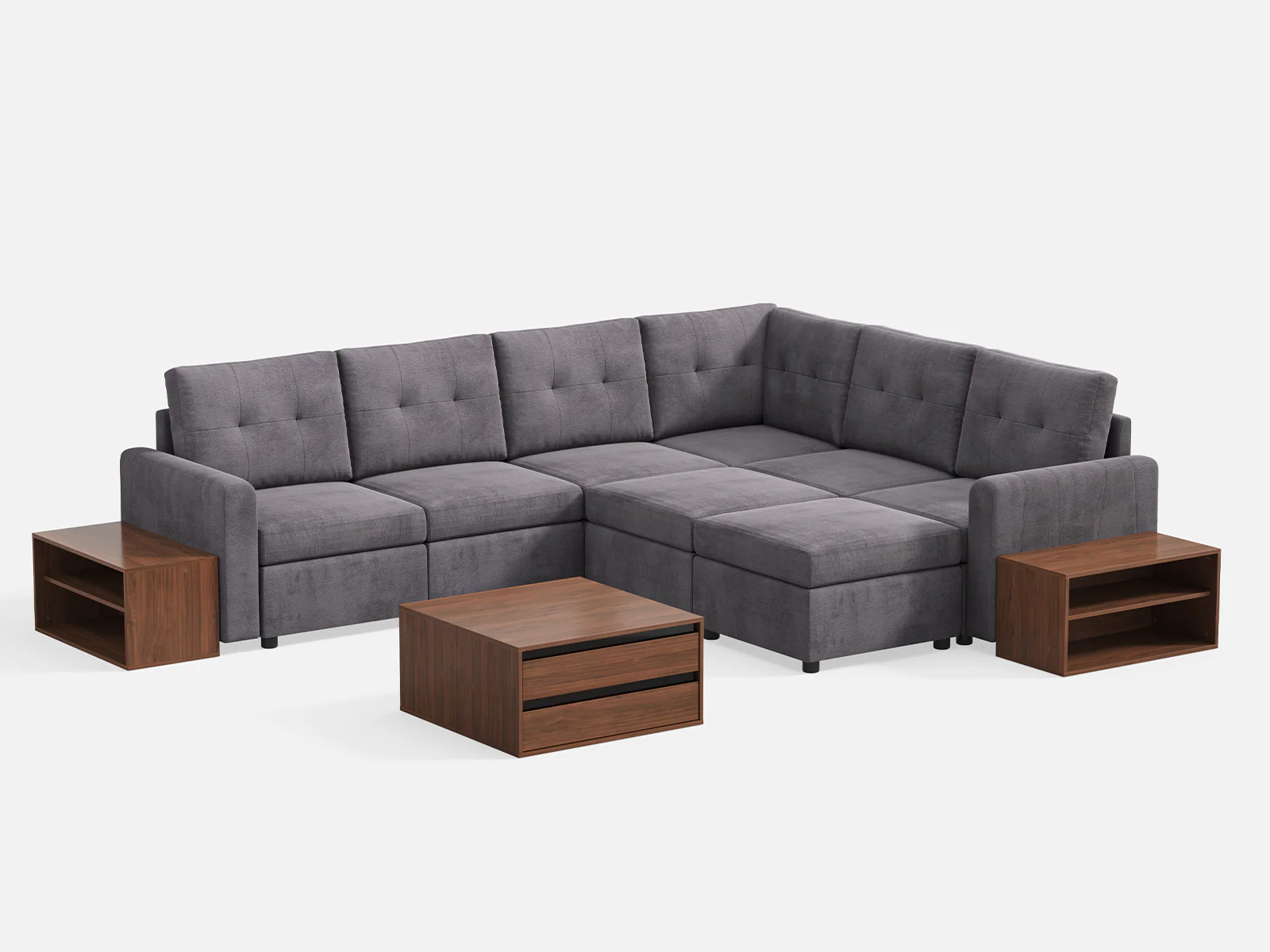 RUBIK III 5 Seats with Corner & 2 Ottomans & CABIK I Modular Storage Cabinet - Image 6