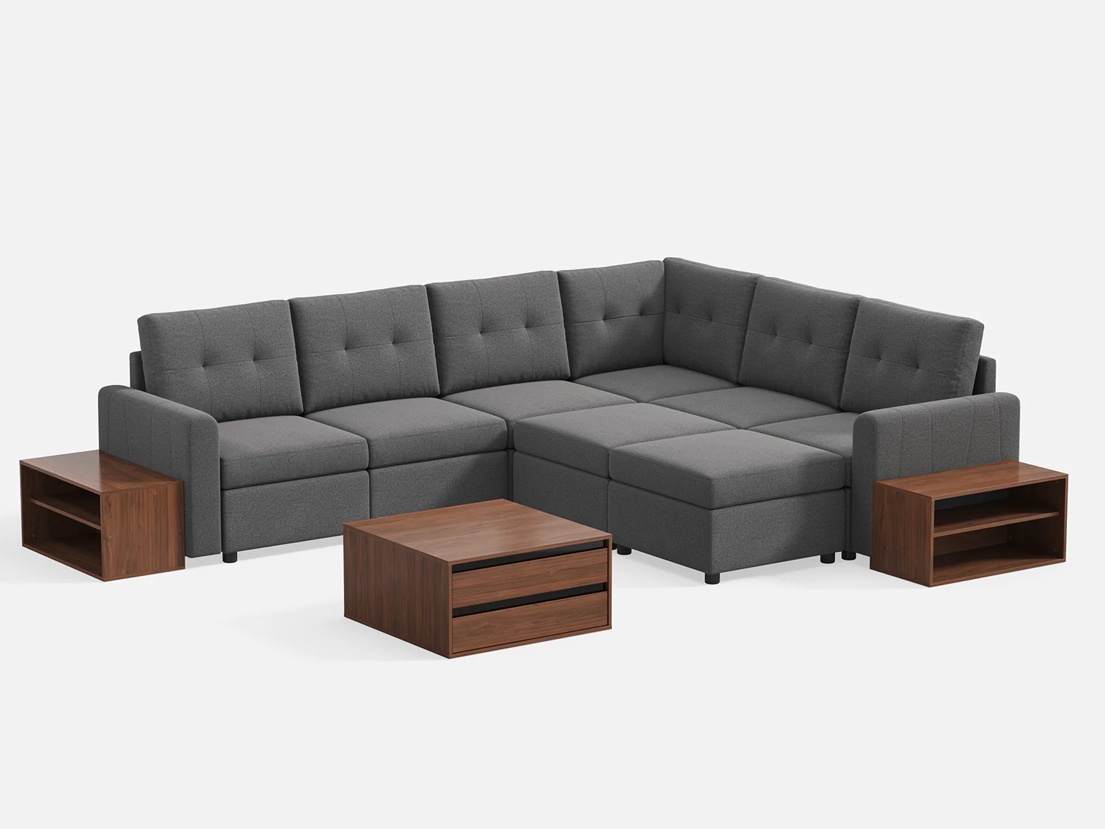RUBIK III 5 Seats with Corner & 2 Ottomans & CABIK I Modular Storage Cabinet - Image 7