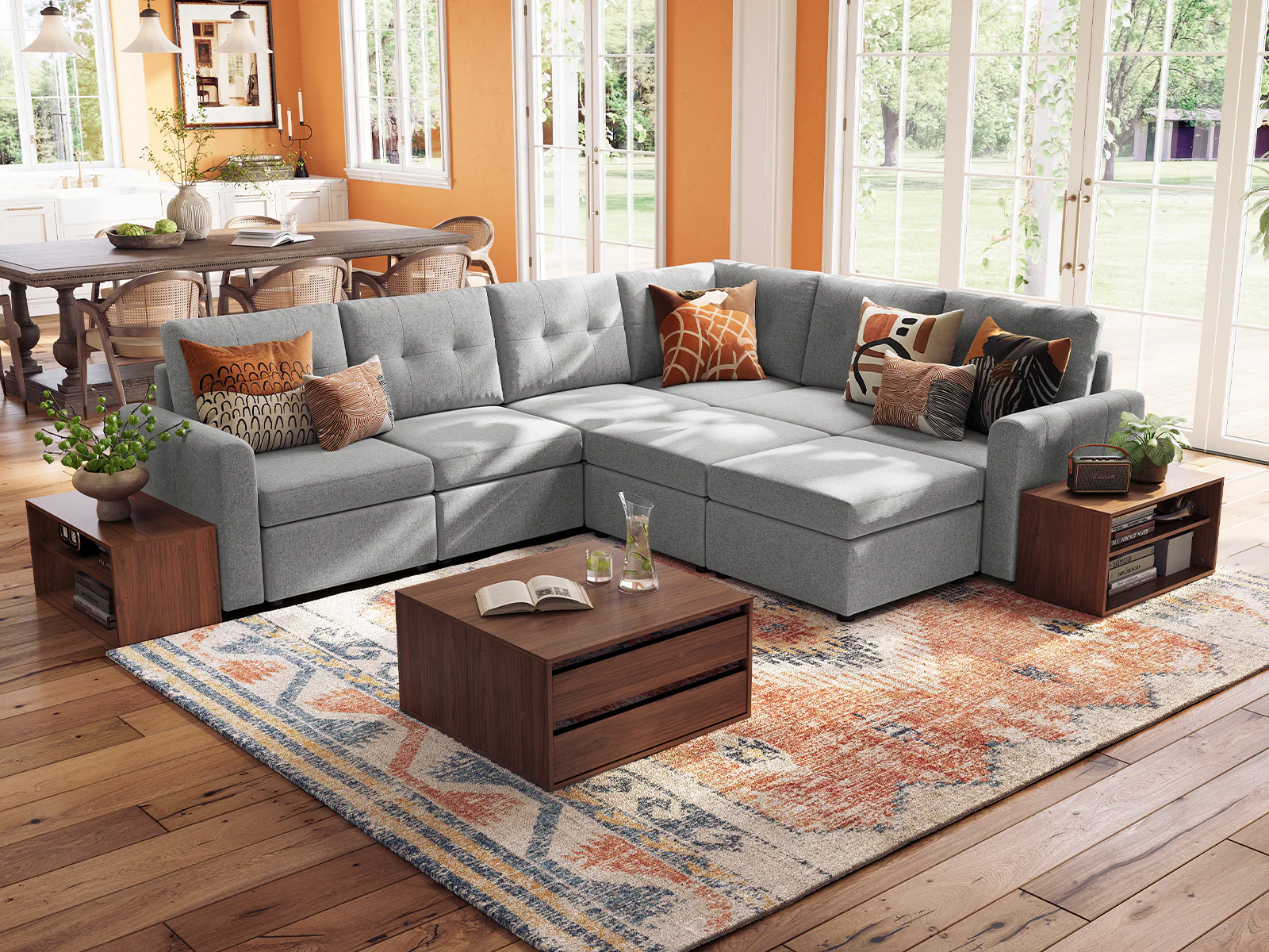 RUBIK III 5 Seats with Corner & 2 Ottomans & CABIK I Modular Storage Cabinet - Image 8