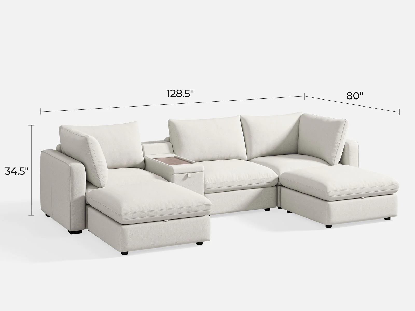 RUBIK V Linen 3 Seats with 2 Ottomans & Console - Image 5