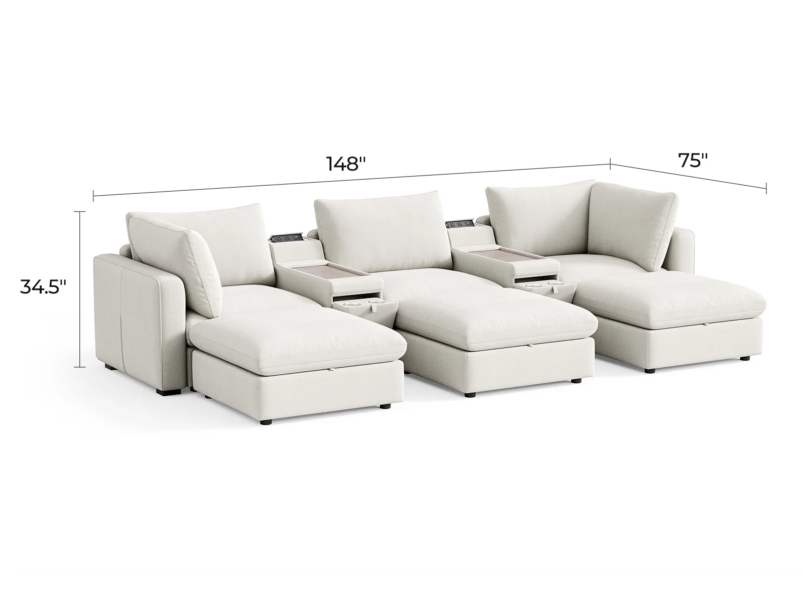 Rubik V Linen 3 Seats with 3 Ottomans & 2 Consoles - Image 7