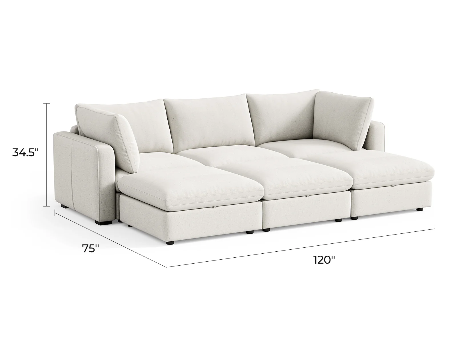 Rubik V Linen 3 Seats with 3 Ottomans - Image 7