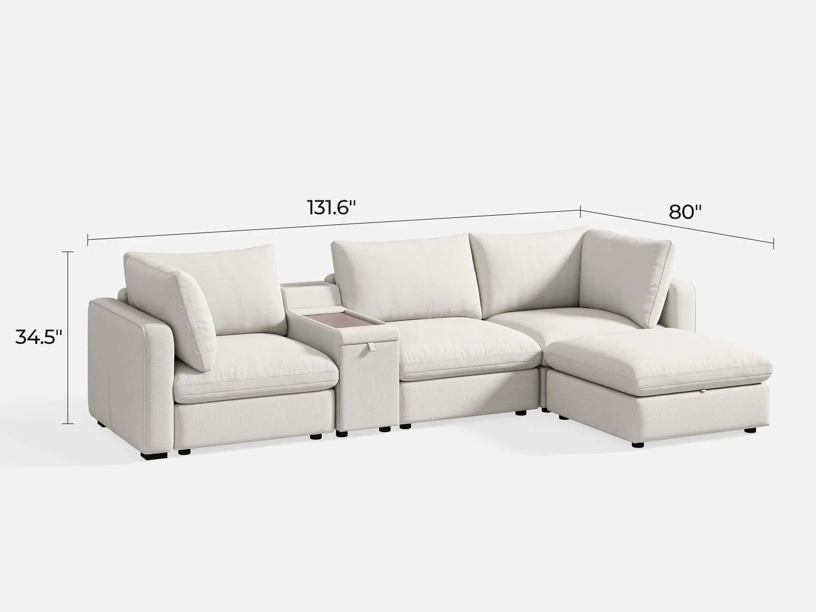 RUBIK V 3 Linen Seats with Ottoman & Console - Image 5