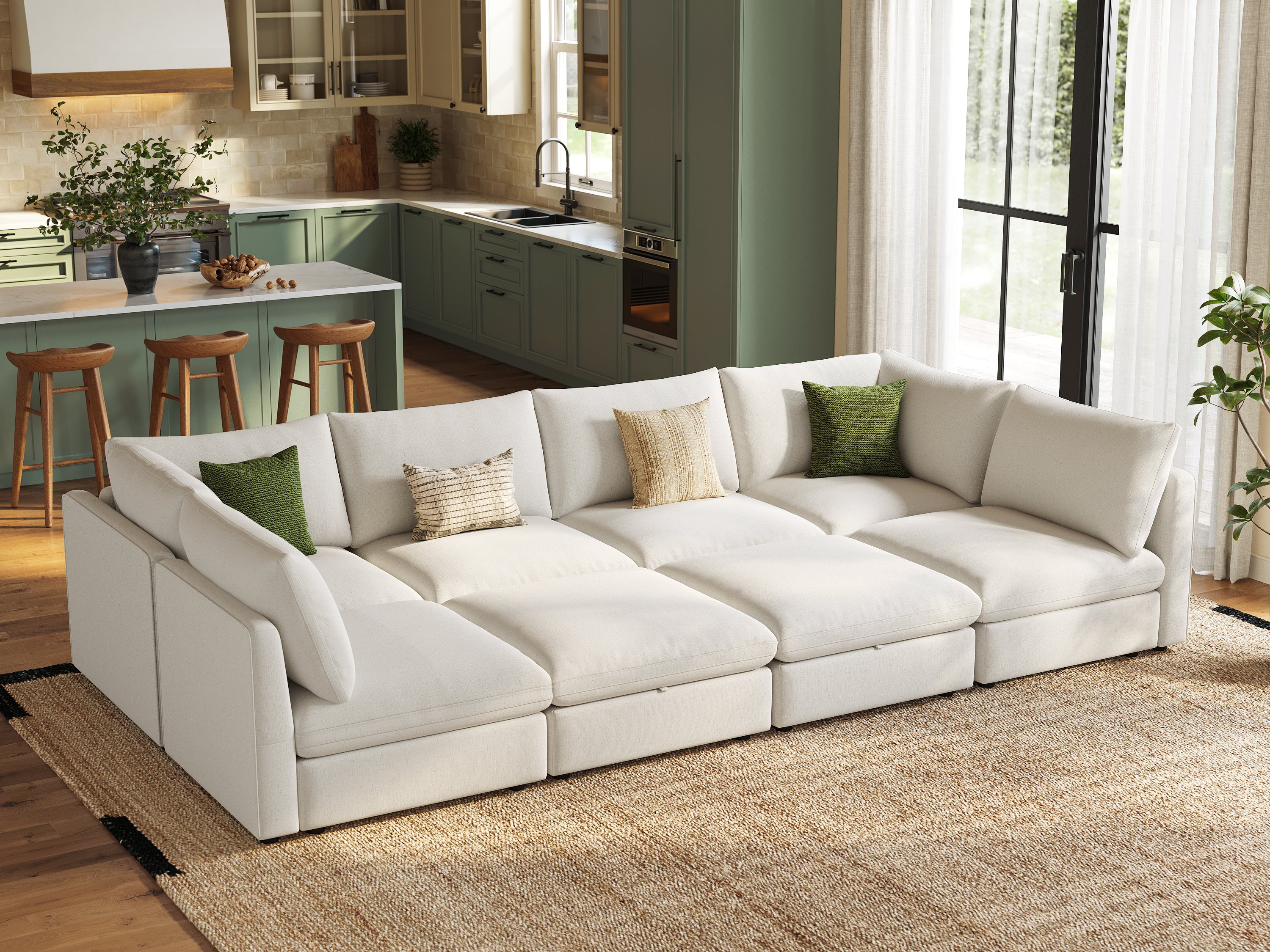 RUBIK V Linen 4 Seats with 2 Corners & 2 Ottomans - Image 3