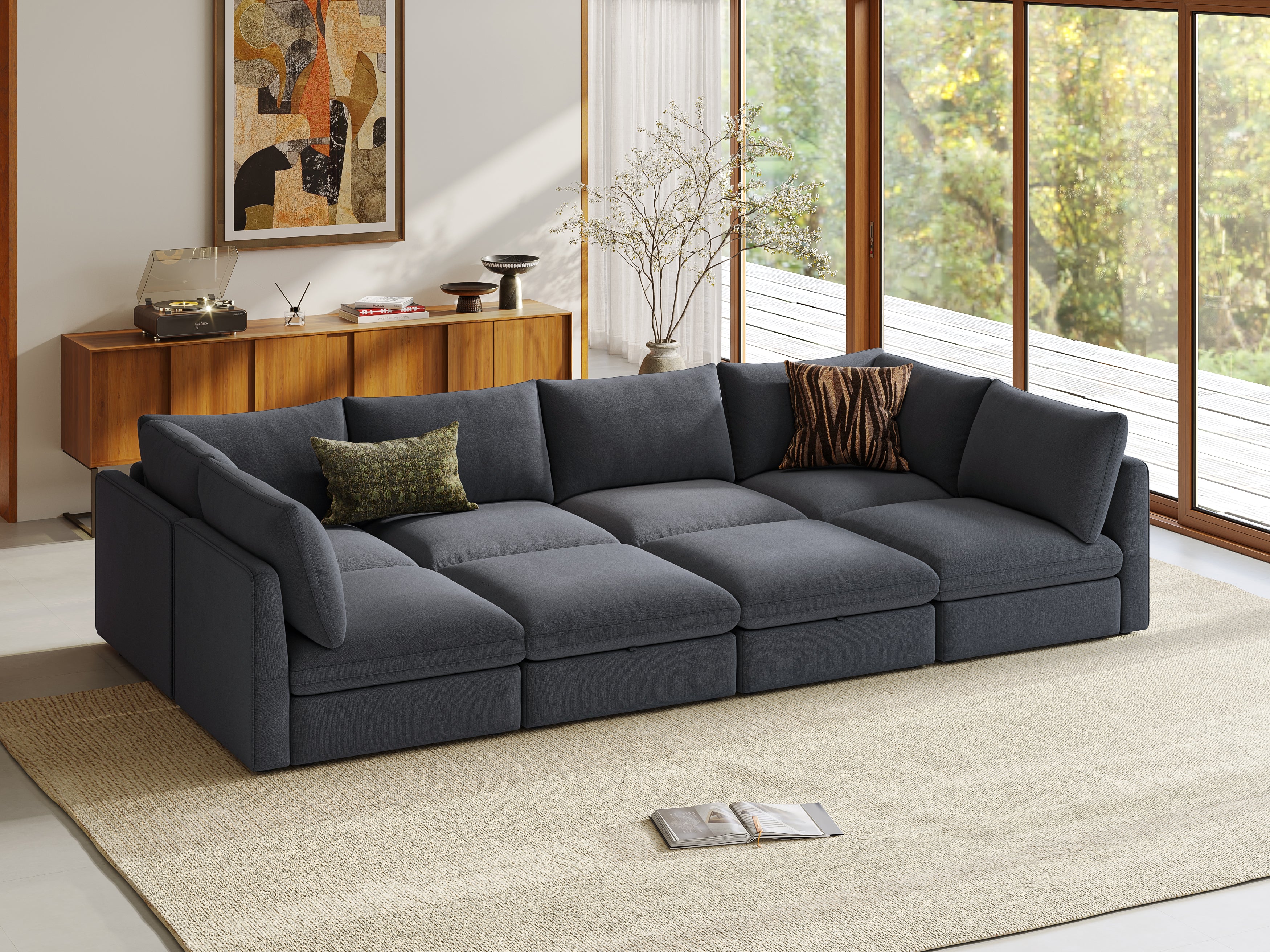 RUBIK V Linen 4 Seats with 2 Corners & 2 Ottomans - Image 6