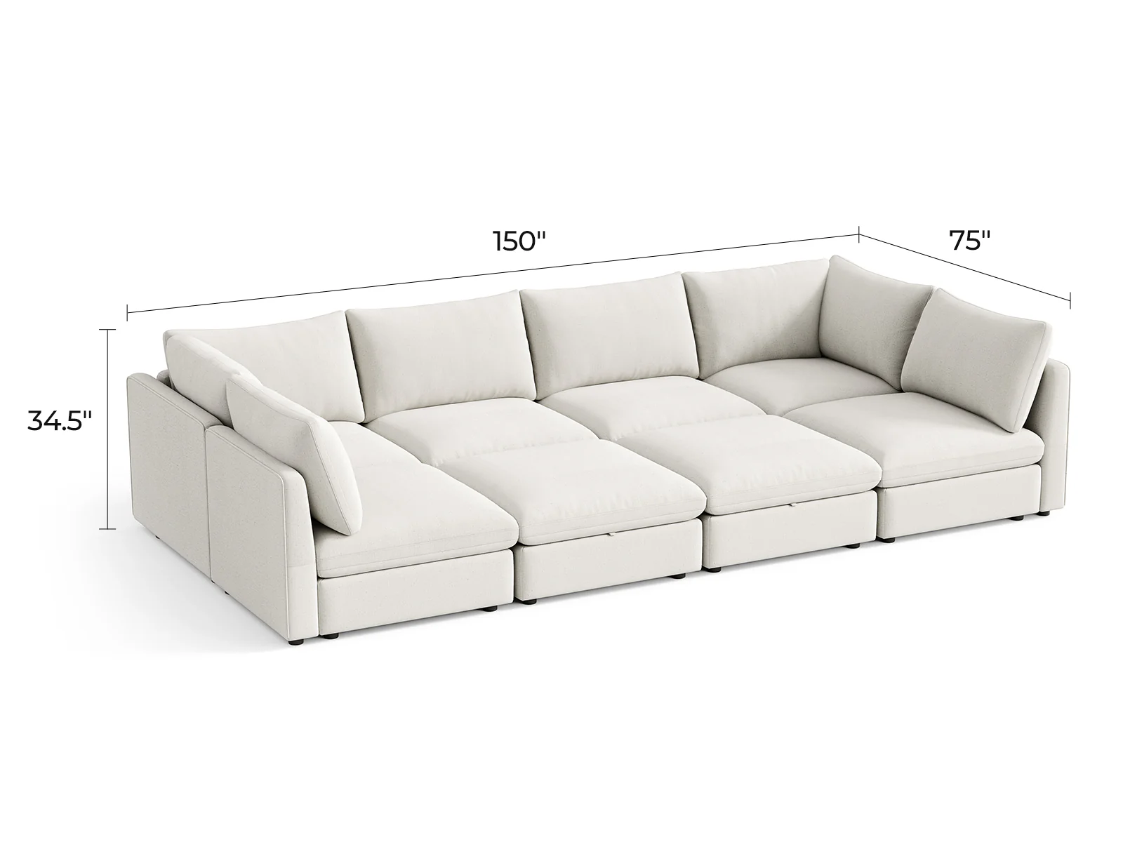 RUBIK V Linen 4 Seats with 2 Corners & 2 Ottomans - Image 7