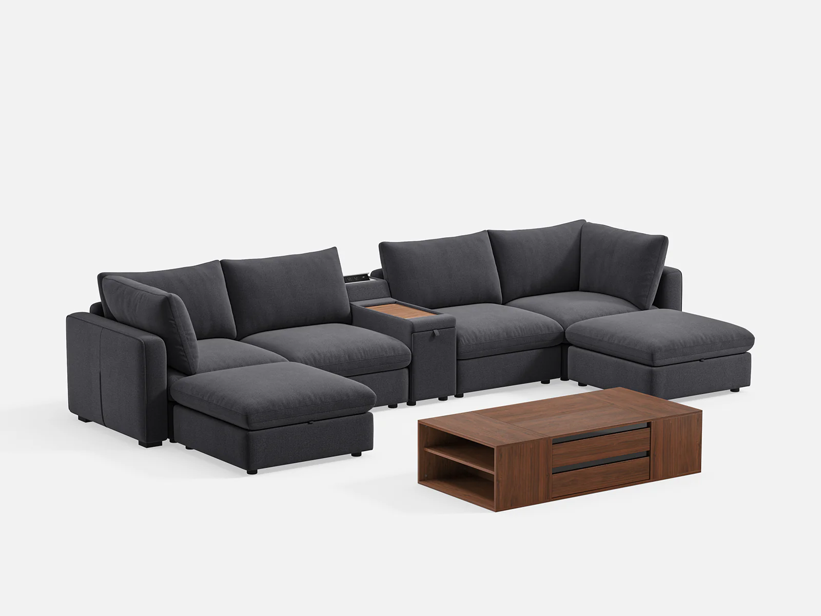 RUBIK V 4 Seats with 2 Ottomans & Console & CABIK I Modular Storage Cabinet - Image 3