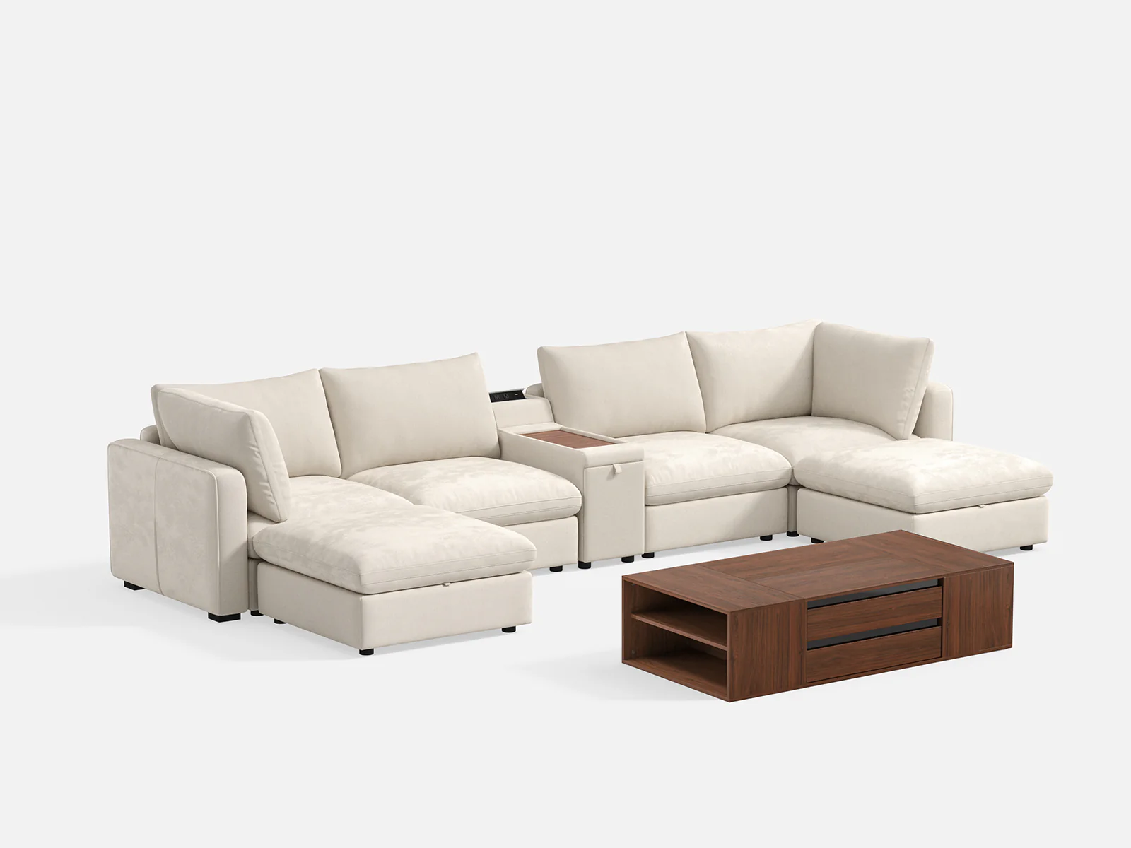 RUBIK V 4 Seats with 2 Ottomans & Console & CABIK I Modular Storage Cabinet - Image 4