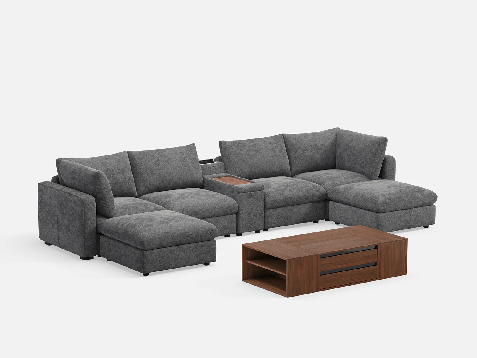 RUBIK V 4 Seats with 2 Ottomans & Console & CABIK I Modular Storage Cabinet - Image 5