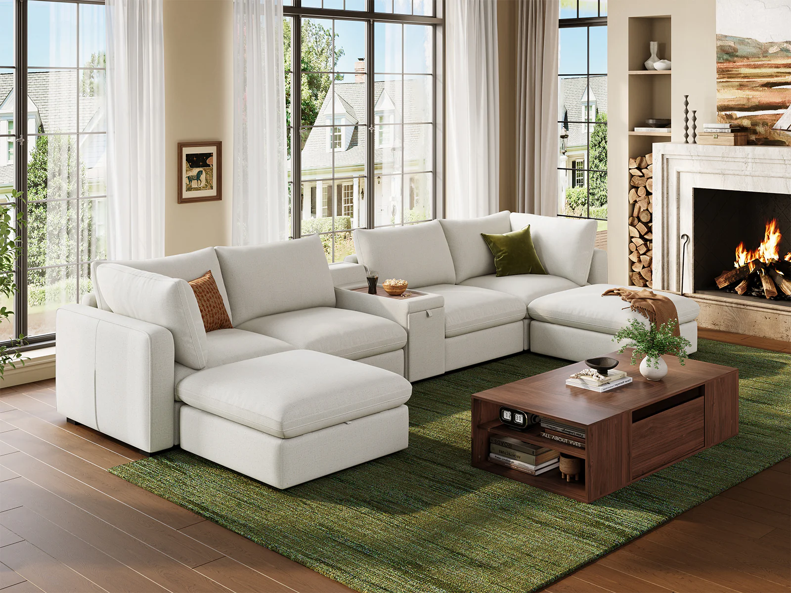 RUBIK V 4 Seats with 2 Ottomans & Console & CABIK I Modular Storage Cabinet - Image 6