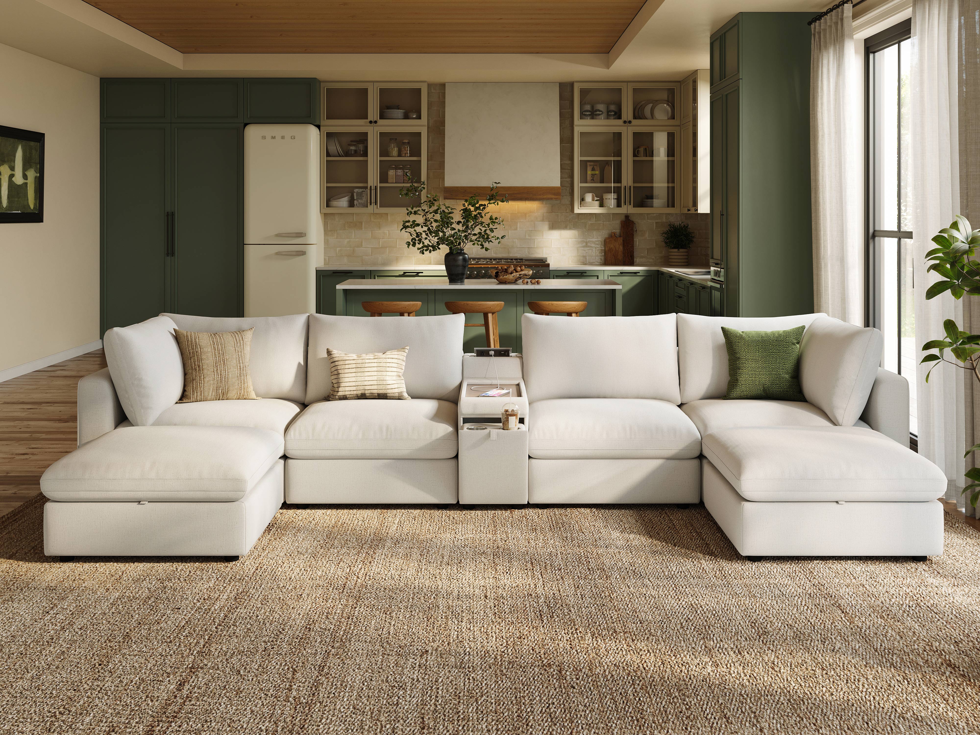 RUBIK V 4 Seats with 2 Ottomans & Console & CABIK I Modular Storage Cabinet - Image 7