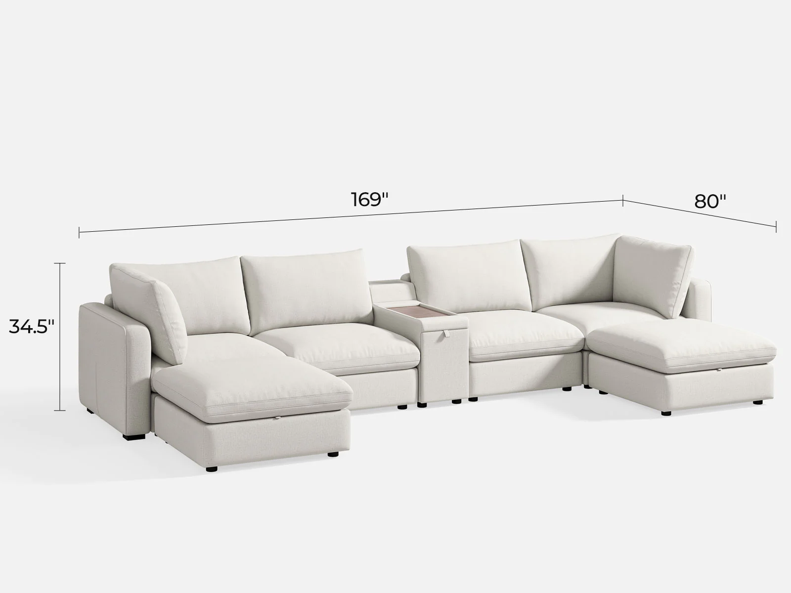 RUBIK V Linen 4 Seats with 2 Ottomans & Console - Image 5