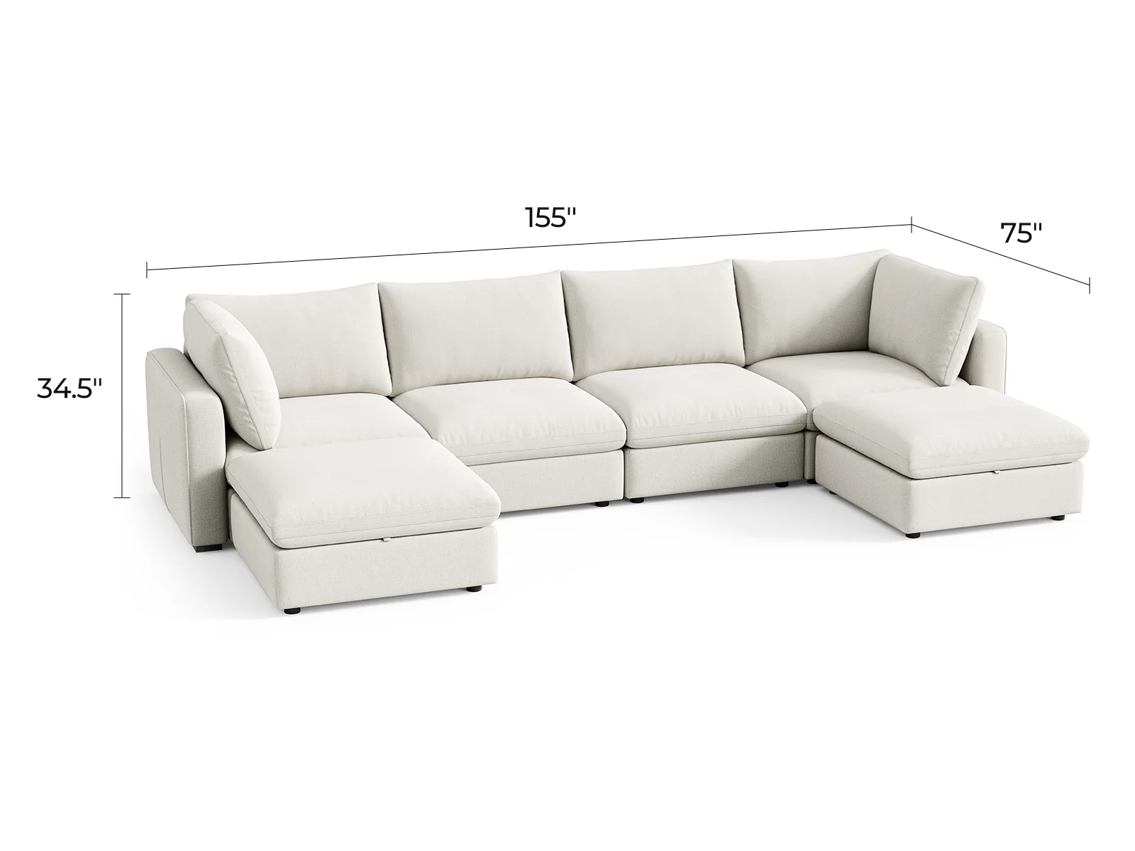 RUBIK V Linen 4 Seats with 2 Ottomans - Image 9