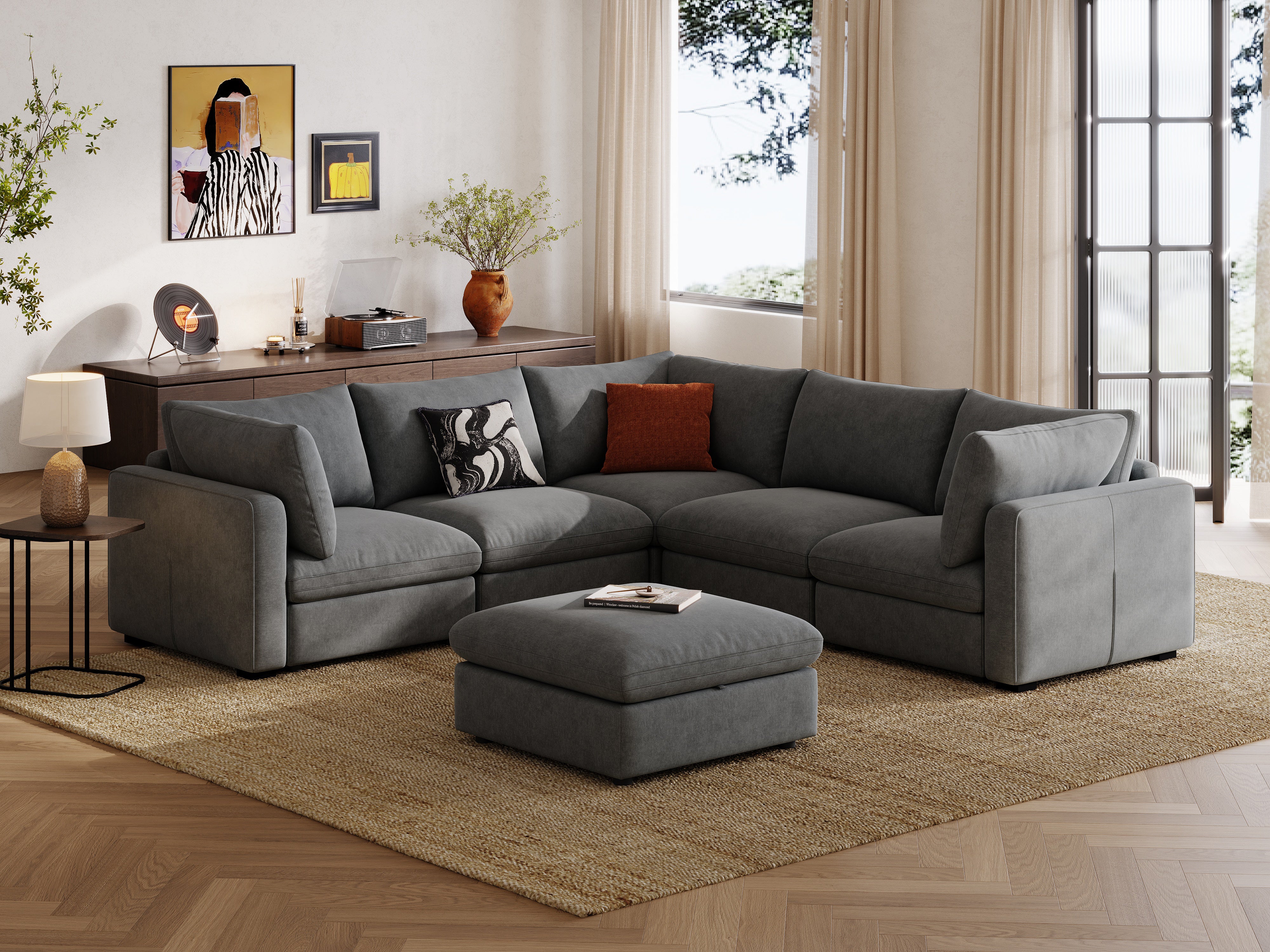RUBIK V 4 Seats with Corner & Ottoman & CABIK I Modular Storage Cabinet - Image 10