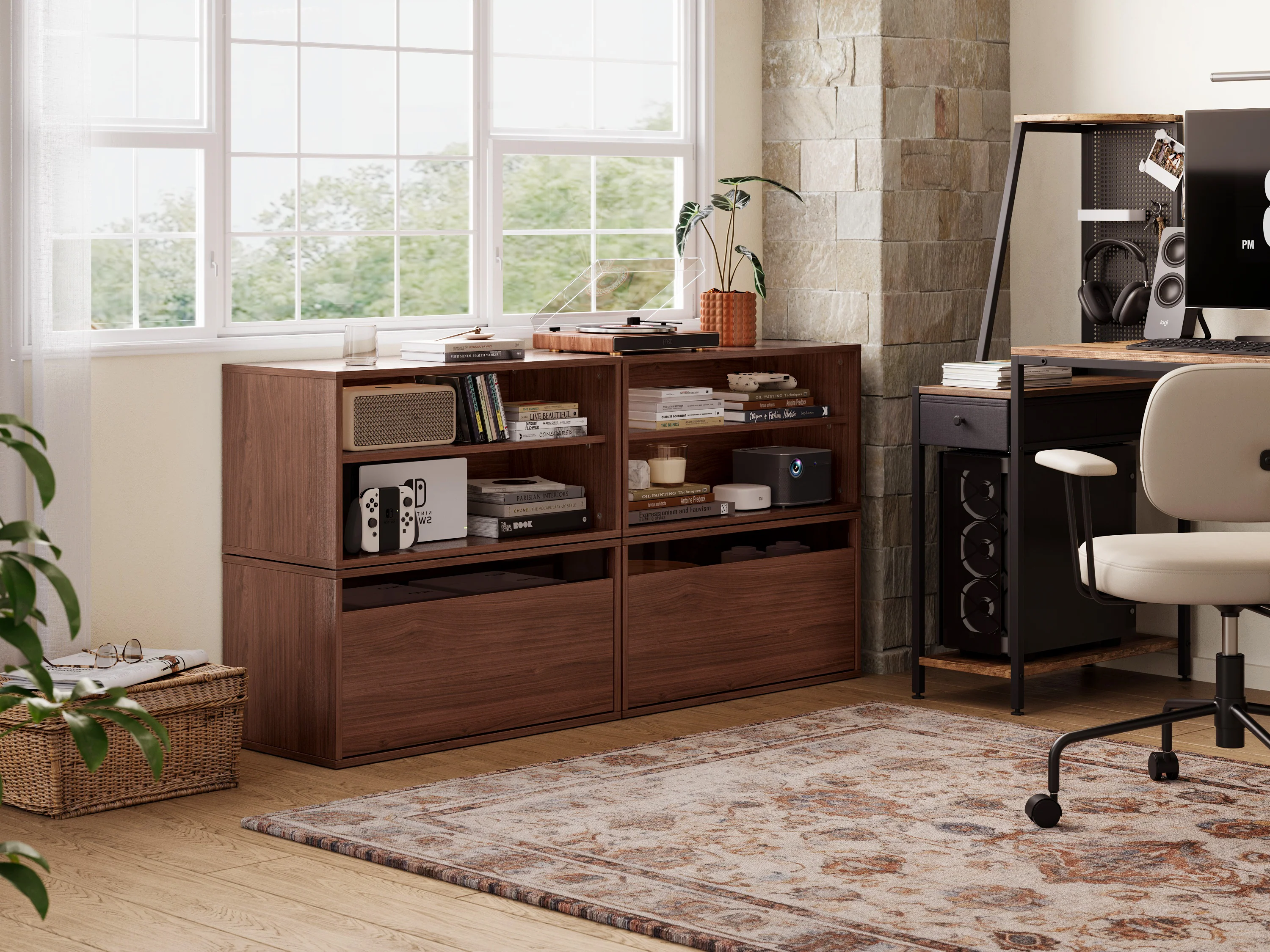 RUBIK V 4 Seats with 2 Ottomans & Console & CABIK I Modular Storage Cabinet - Image 11