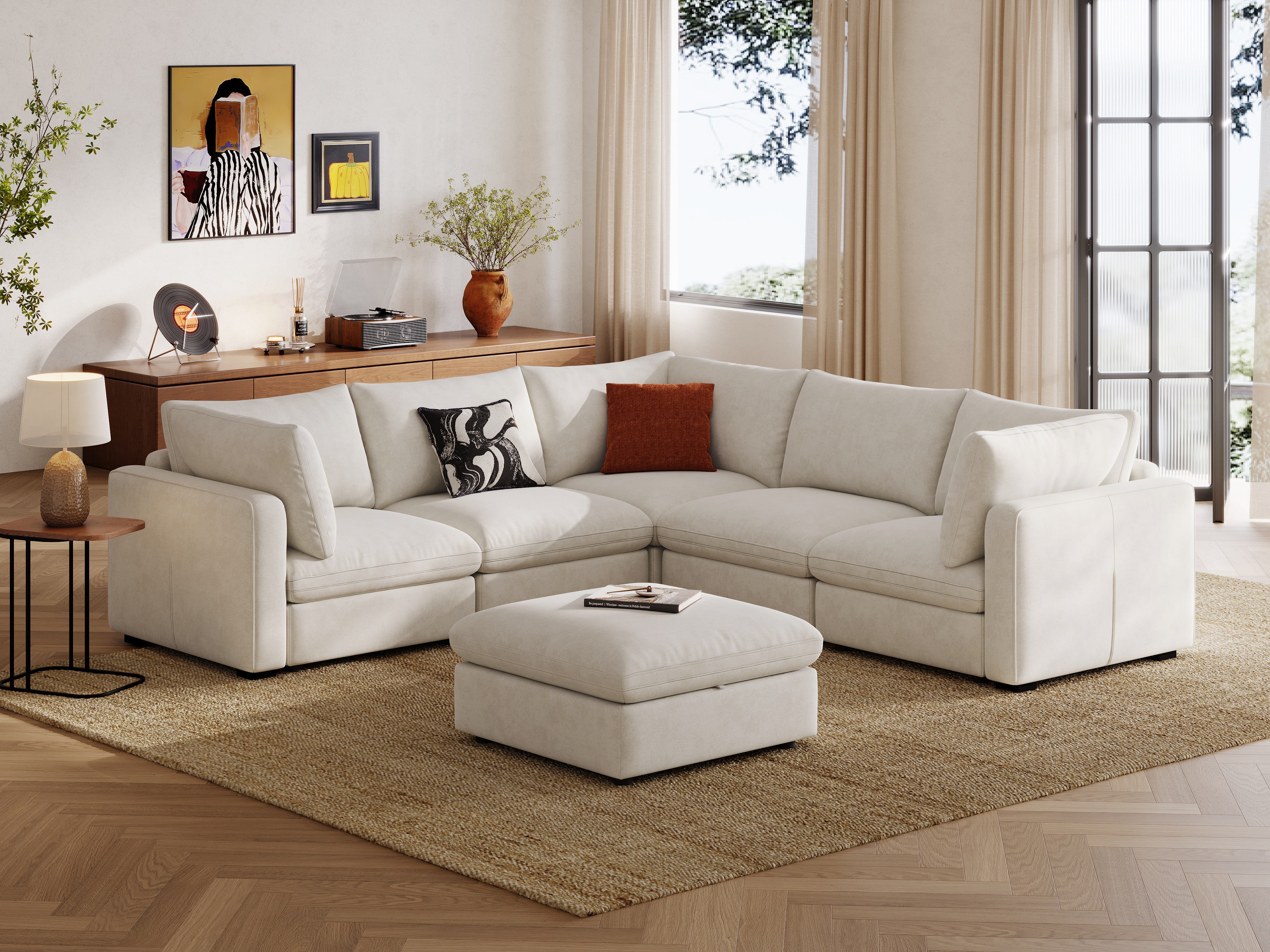 RUBIK V 4 Seats with Corner & Ottoman & CABIK I Modular Storage Cabinet - Image 7