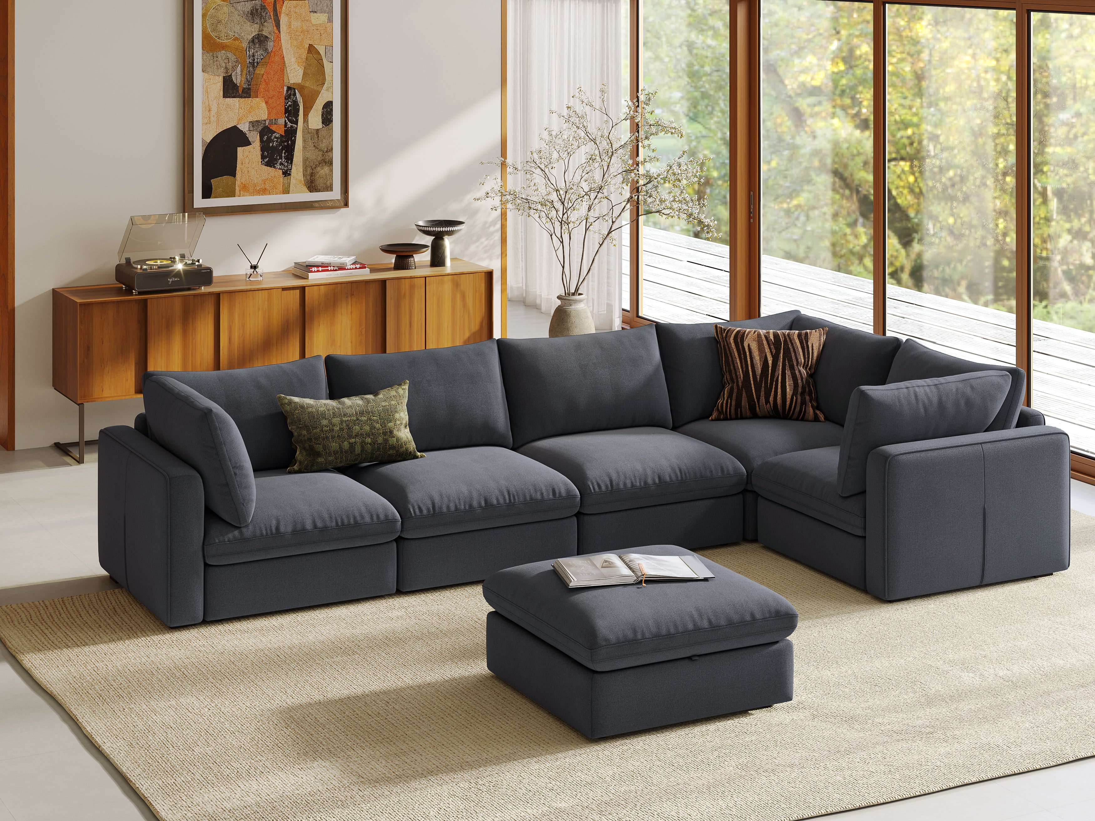 RUBIK V 4 Seats with Corner & Ottoman & CABIK I Modular Storage Cabinet - Image 8
