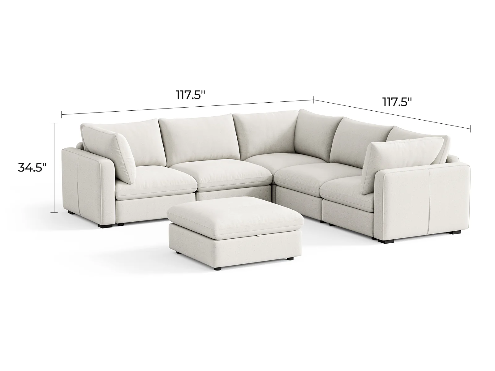 RUBIK V Linen 4 Seats with Corner & Ottoman - Image 8