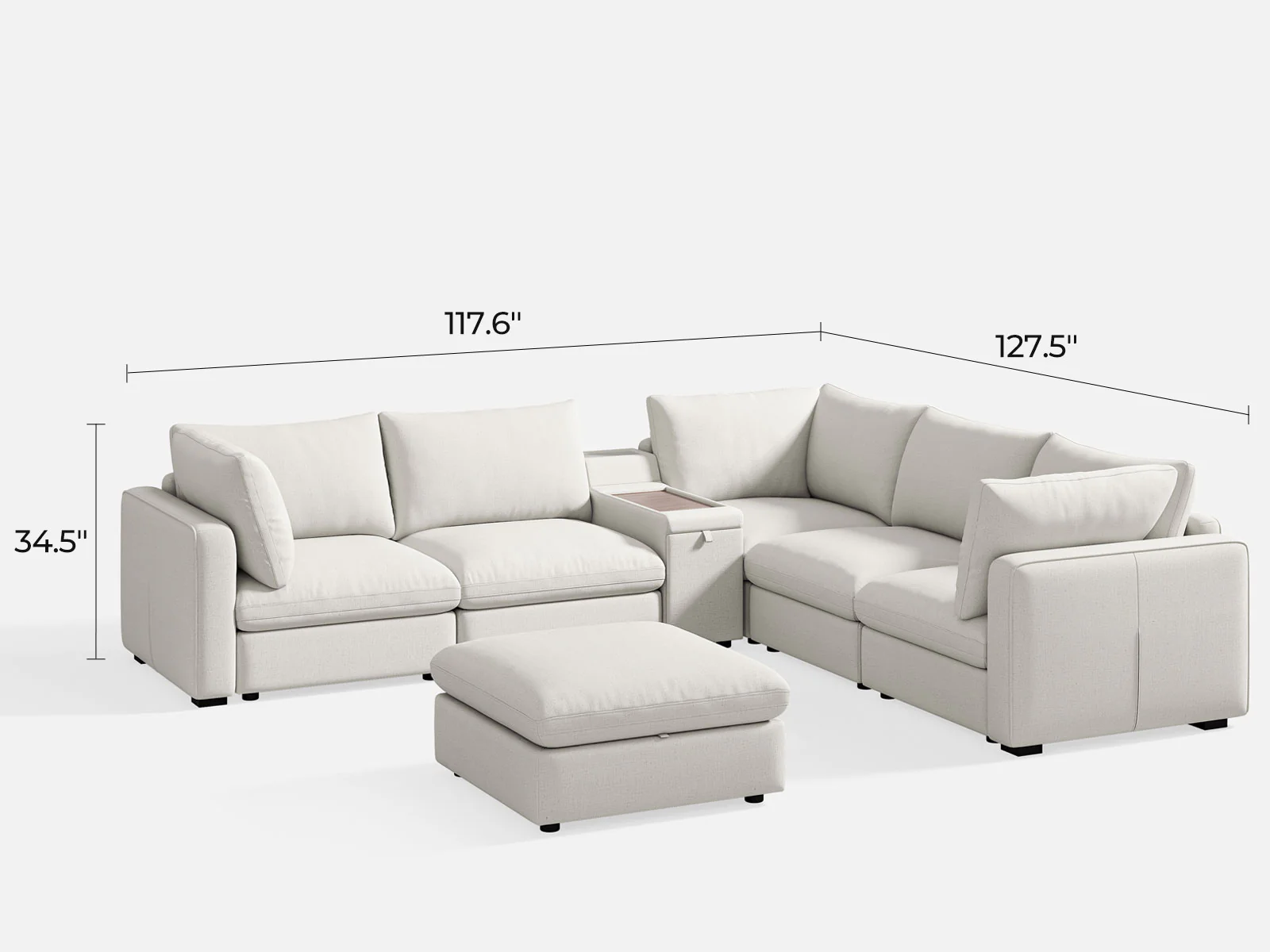 RUBIK V Linen 4 Seats with Ottoman & Corner & Console - Image 5